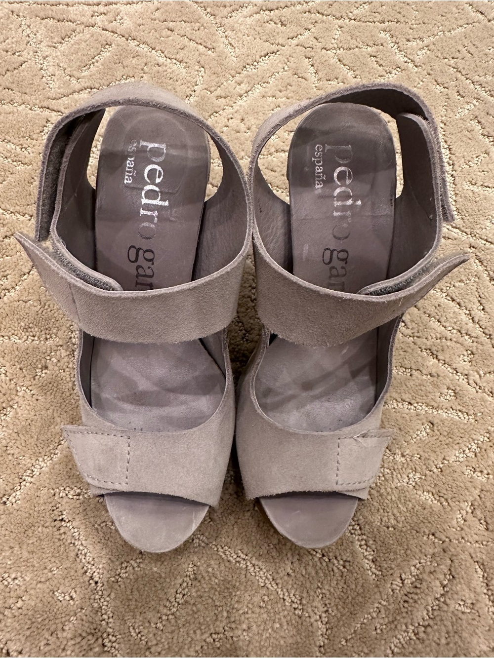 Pedro Garcia Taupe Suede Peep-Toe Heels with Ankle Strap - Picture 2 of 6